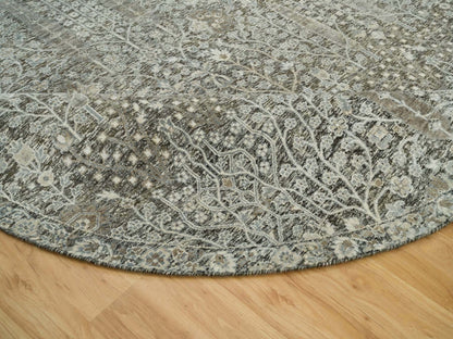 Brown 7'11" x 7'11" Transitional Hand knotted Wool/Silk Rug - Sku: O090246