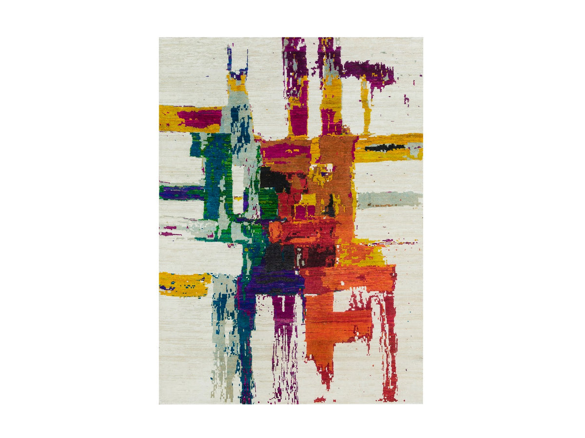 Modern / Contemporary hand-knotted wool/silk rug in Multicolored, 4' x 5'10" — SKU O090249
