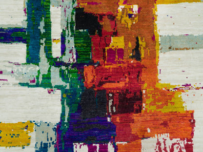 Modern / Contemporary hand-knotted wool/silk rug in Multicolored, 4' x 5'10" — SKU O090249 (view 5)