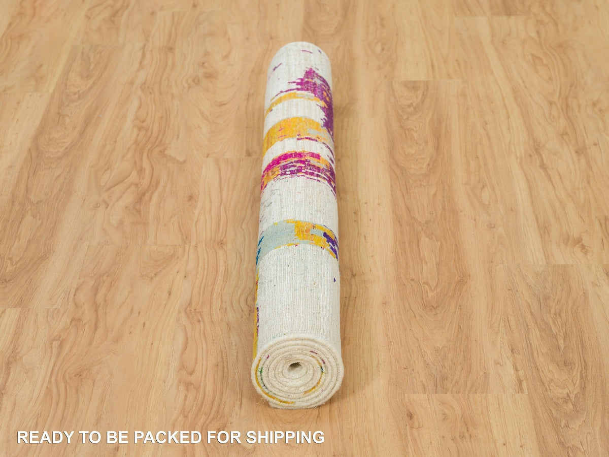 Modern / Contemporary hand-knotted wool/silk rug in Multicolored, 4' x 5'10" — SKU O090249 (view 6)