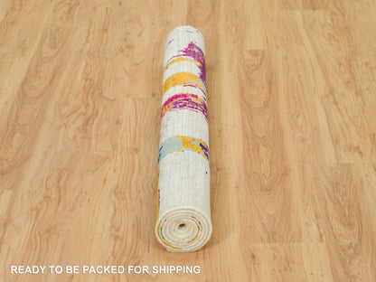 Modern / Contemporary hand-knotted wool/silk rug in Multicolored, 4' x 5'10" — SKU O090249 (view 6)