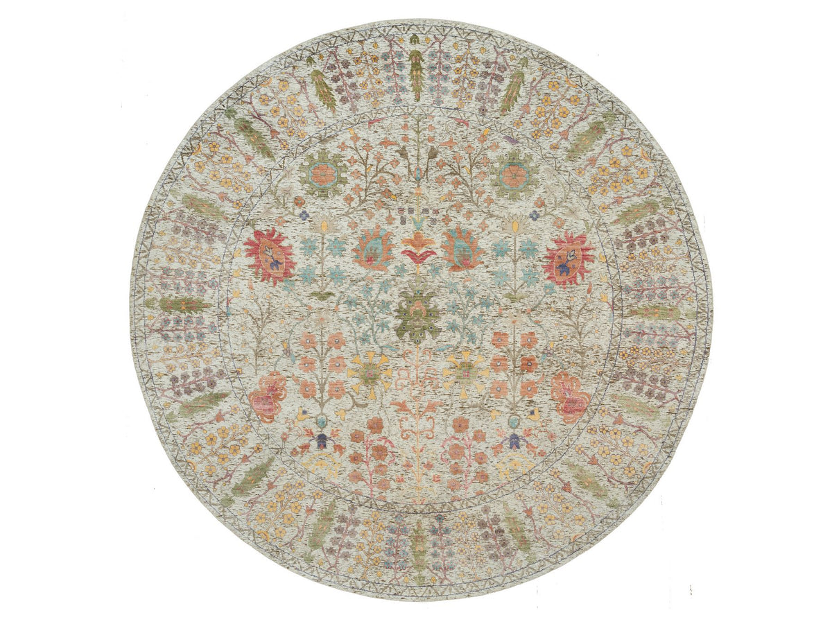 Transitional hand-knotted wool/silk rug in Beige, 9'10" x 9'10" — SKU O090251