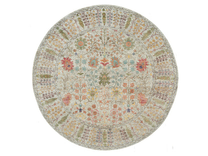 Beige 9'10" x 9'10" Transitional Hand knotted Wool/Silk Rug - Sku: O090251