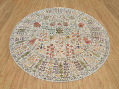 Beige 9'10" x 9'10" Transitional Hand knotted Wool/Silk Rug - Sku: O090251