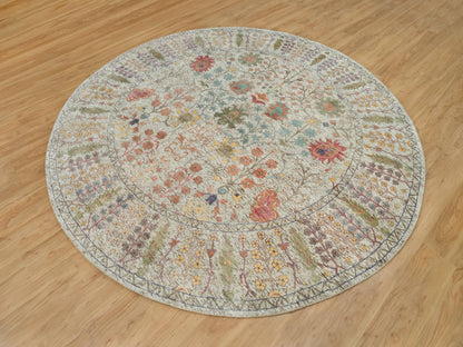 Beige 9'10" x 9'10" Transitional Hand knotted Wool/Silk Rug - Sku: O090251