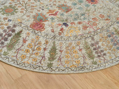 Beige 9'10" x 9'10" Transitional Hand knotted Wool/Silk Rug - Sku: O090251