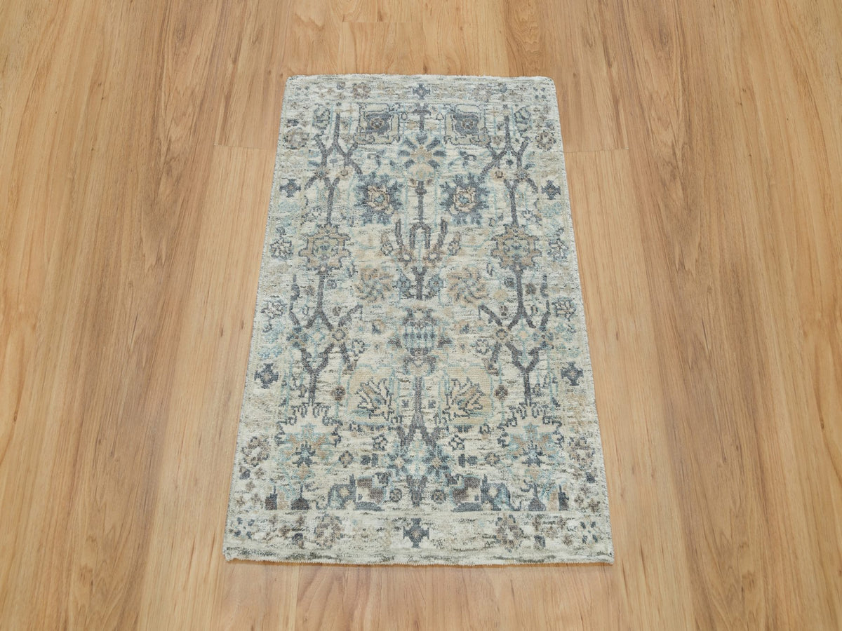 Tabriz Transitional hand-knotted silk rug in Ivory, 2' x 3'1" — SKU O090253 (view 2)