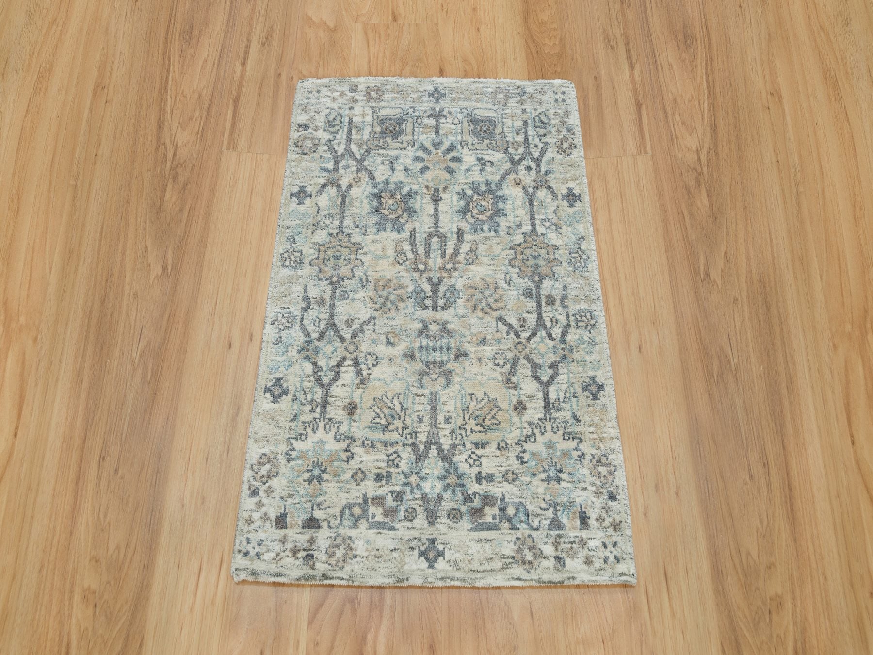 Tabriz Transitional hand-knotted silk rug in Ivory, 2' x 3'1" — SKU O090253 (view 2)