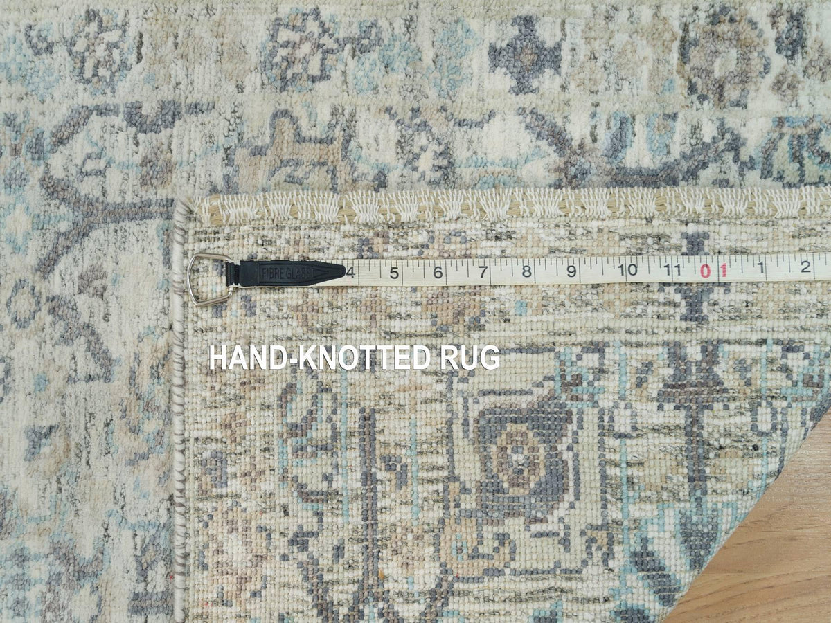 Tabriz Transitional hand-knotted silk rug in Ivory, 2' x 3'1" — SKU O090253 (view 7)