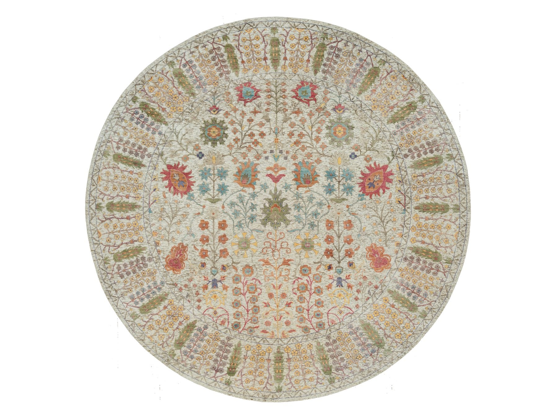 Transitional hand-knotted wool/silk rug in Beige, 11'9" x 11'9" — SKU O090255