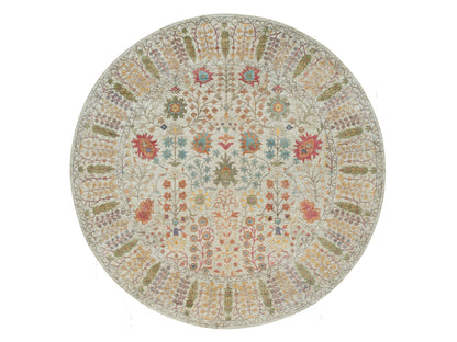 Transitional hand-knotted wool/silk rug in Beige, 11'9" x 11'9" — SKU O090255