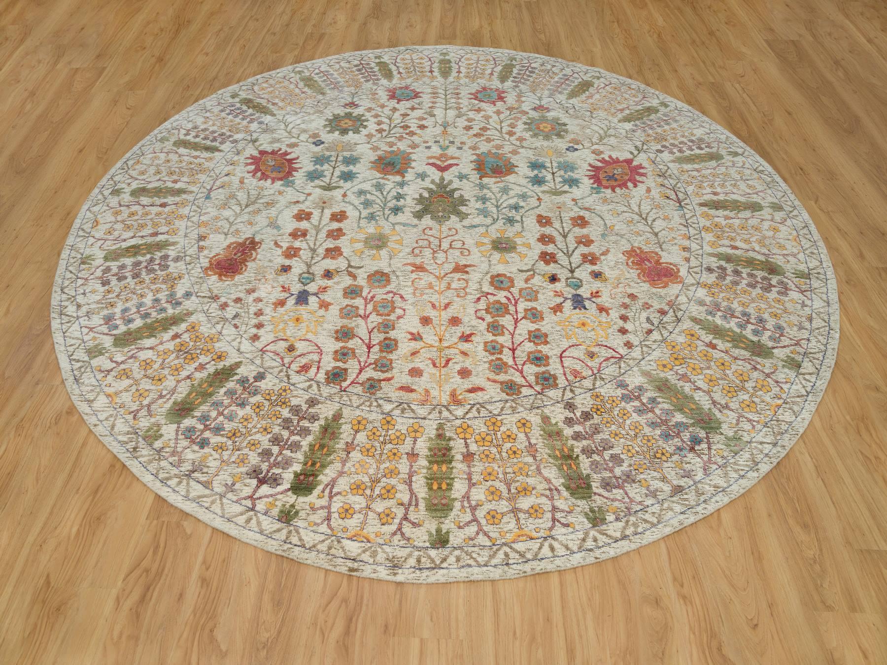 Transitional hand-knotted wool/silk rug in Beige, 11'9" x 11'9" — SKU O090255 (view 2)