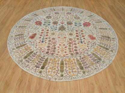 Beige 11'9" x 11'9" Transitional Hand knotted Wool/Silk Rug - Sku: O090255