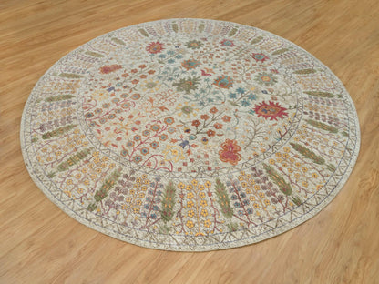 Beige 11'9" x 11'9" Transitional Hand knotted Wool/Silk Rug - Sku: O090255