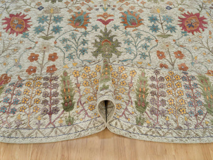 Beige 11'9" x 11'9" Transitional Hand knotted Wool/Silk Rug - Sku: O090255