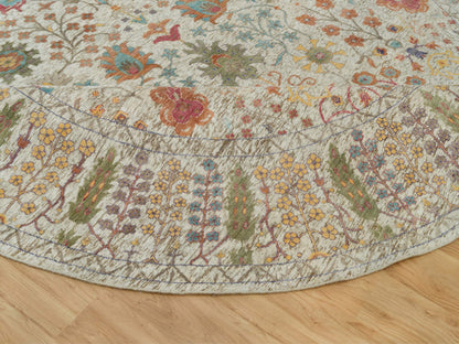 Beige 11'9" x 11'9" Transitional Hand knotted Wool/Silk Rug - Sku: O090255