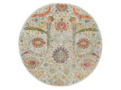 Transitional hand-knotted wool/silk rug in Ivory, 5'10" x 5'10" — SKU O090256