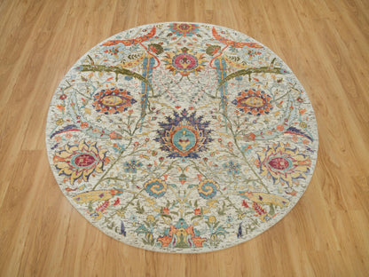 Transitional hand-knotted wool/silk rug in Ivory, 5'10" x 5'10" — SKU O090256 (view 2)