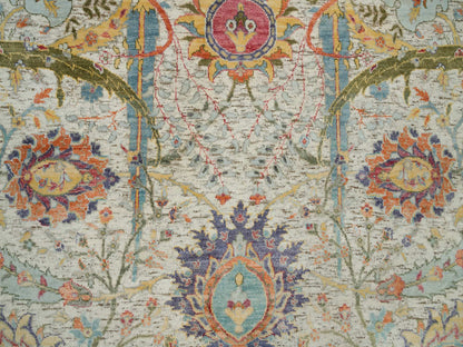 Transitional hand-knotted wool/silk rug in Ivory, 5'10" x 5'10" — SKU O090256 (view 5)
