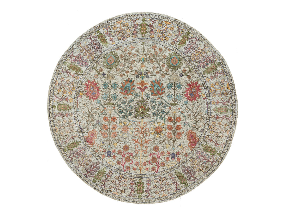 Transitional hand-knotted wool/silk rug in Beige, 6' x 6' — SKU O090257