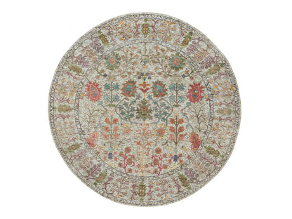 Beige 6'0" x 6'0" Transitional Hand knotted Wool/Silk Rug - Sku: O090257