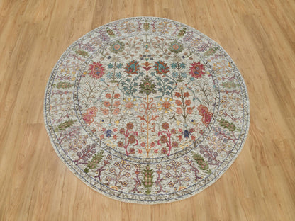 Beige 6'0" x 6'0" Transitional Hand knotted Wool/Silk Rug - Sku: O090257