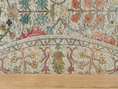 Beige 6'0" x 6'0" Transitional Hand knotted Wool/Silk Rug - Sku: O090257