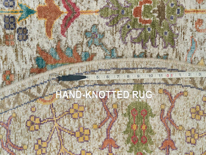 Beige 6'0" x 6'0" Transitional Hand knotted Wool/Silk Rug - Sku: O090257