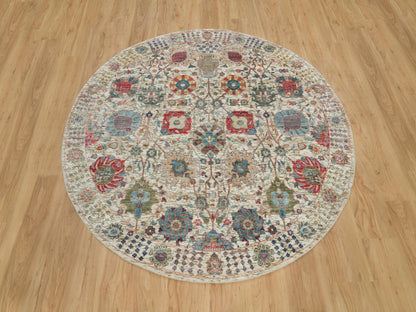 Tabriz Transitional hand-knotted wool/silk rug in Ivory, 6' x 6' — SKU O090258 (view 2)