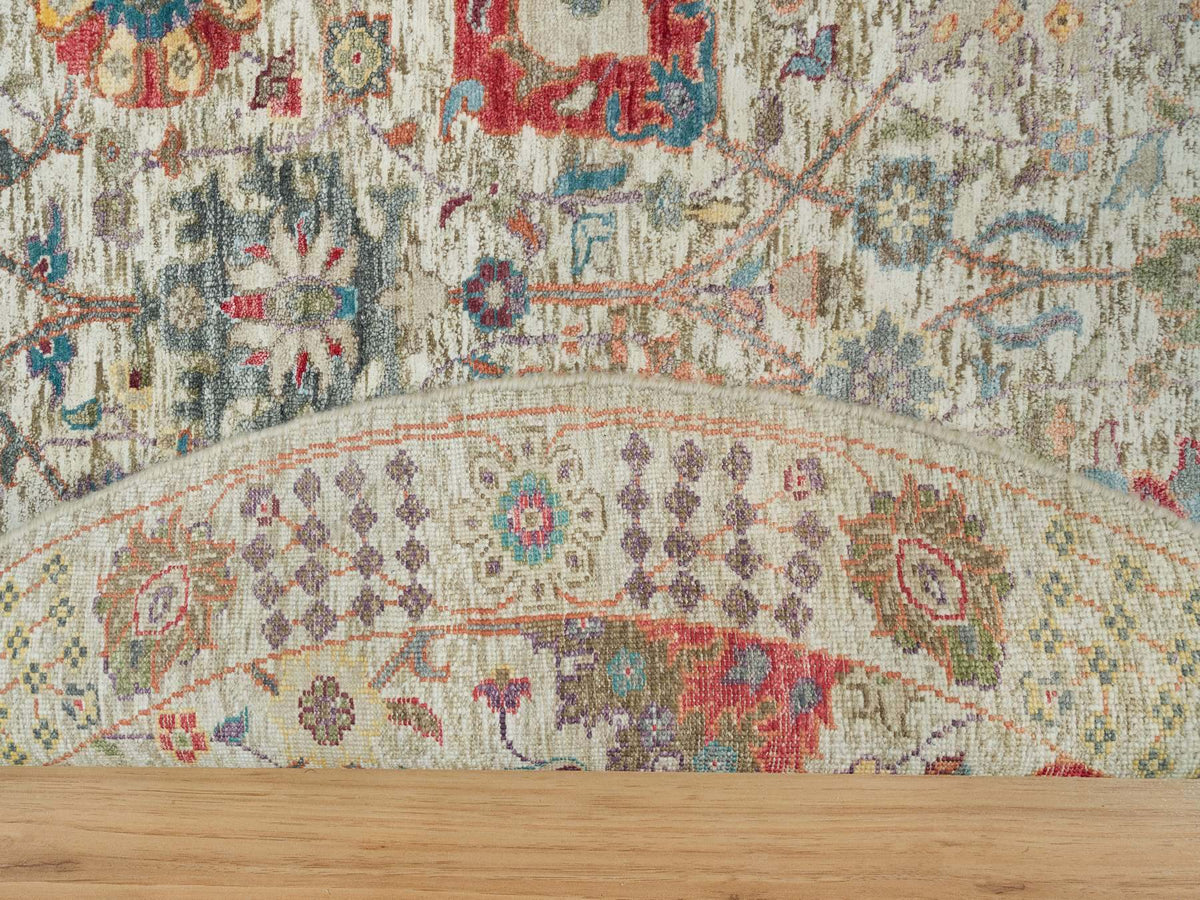 Tabriz Transitional hand-knotted wool/silk rug in Ivory, 6' x 6' — SKU O090258 (view 3)