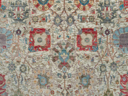 Tabriz Transitional hand-knotted wool/silk rug in Ivory, 6' x 6' — SKU O090258 (view 5)