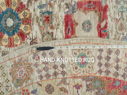 Tabriz Transitional hand-knotted wool/silk rug in Ivory, 6' x 6' — SKU O090258 (view 8)