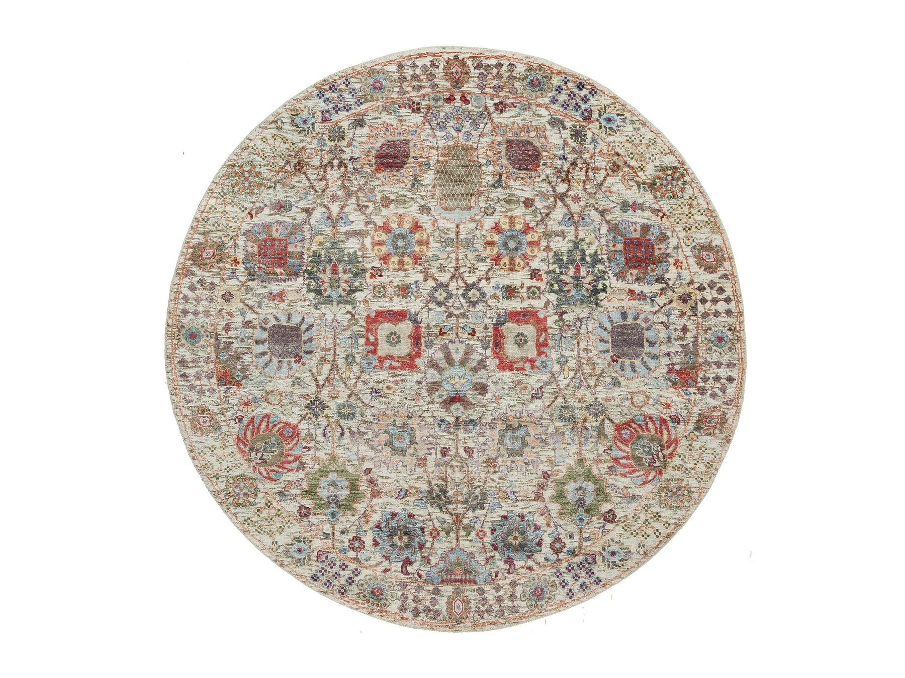 Tabriz Transitional hand-knotted wool/silk rug in Ivory, 5' x 5' — SKU O090259