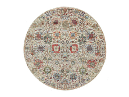 Tabriz Transitional hand-knotted wool/silk rug in Ivory, 5' x 5' — SKU O090259
