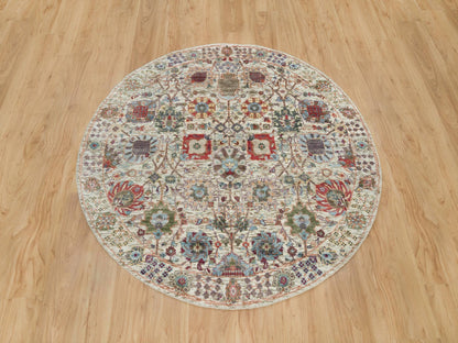 Tabriz Transitional hand-knotted wool/silk rug in Ivory, 5' x 5' — SKU O090259 (view 2)