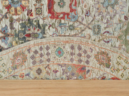 Tabriz Transitional hand-knotted wool/silk rug in Ivory, 5' x 5' — SKU O090259 (view 3)