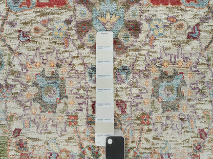 Tabriz Transitional hand-knotted wool/silk rug in Ivory, 5' x 5' — SKU O090259 (view 4)