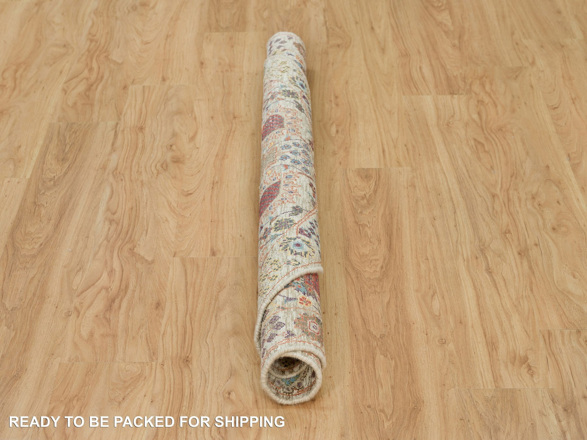 Tabriz Transitional hand-knotted wool/silk rug in Ivory, 5' x 5' — SKU O090259 (view 6)