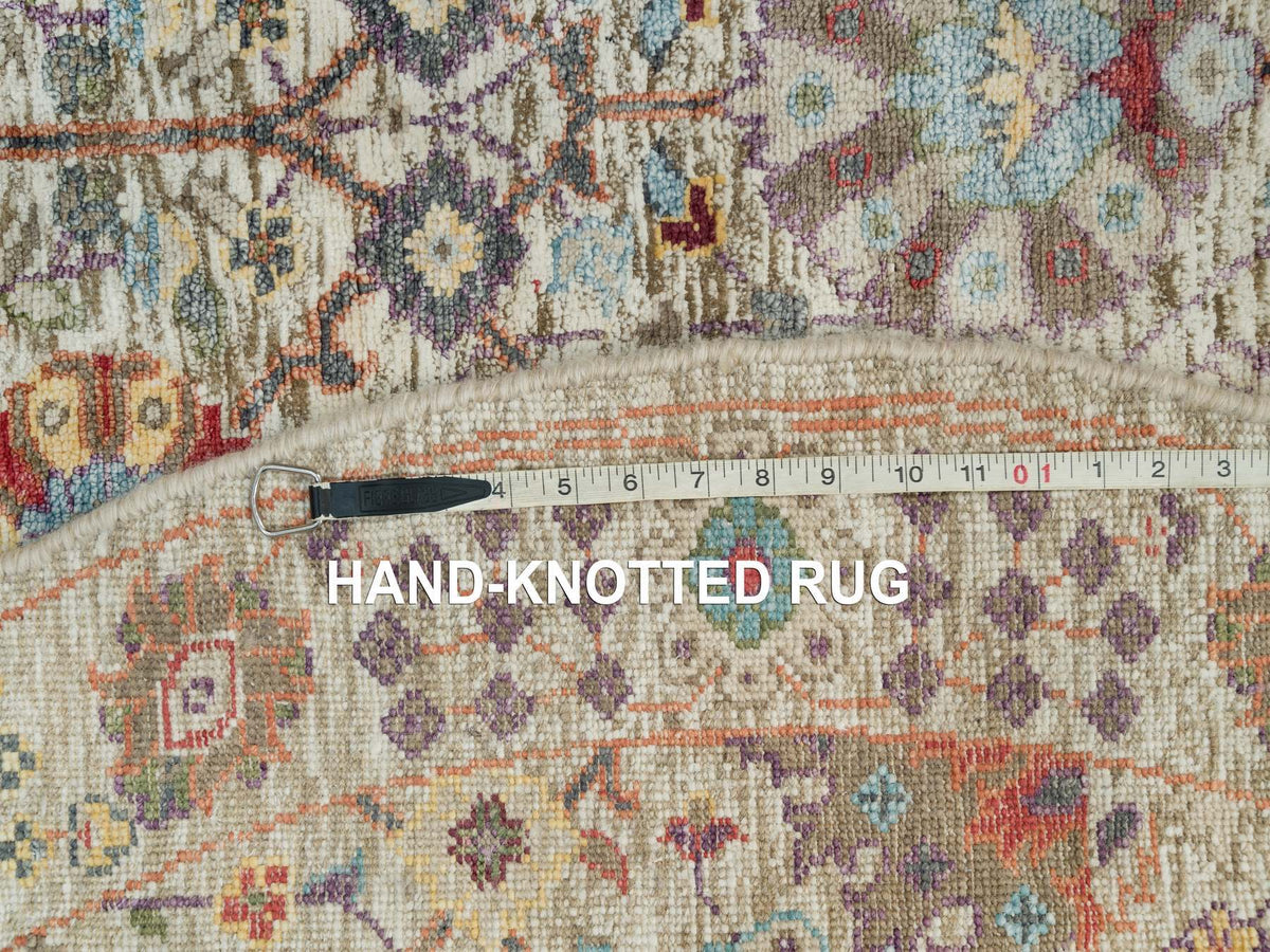 Tabriz Transitional hand-knotted wool/silk rug in Ivory, 5' x 5' — SKU O090259 (view 8)
