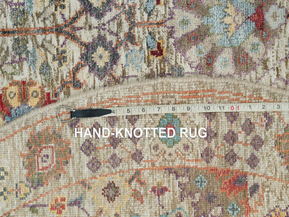Tabriz Transitional hand-knotted wool/silk rug in Ivory, 5' x 5' — SKU O090259 (view 8)