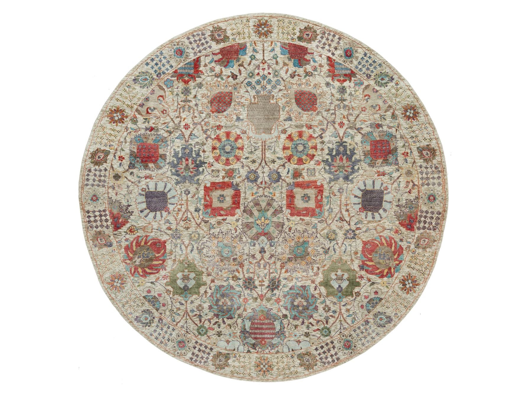 Tabriz Transitional hand-knotted wool/silk rug in Ivory, 8' x 8' — SKU O090261