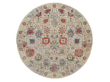 Tabriz Transitional hand-knotted wool/silk rug in Ivory, 8' x 8' — SKU O090261