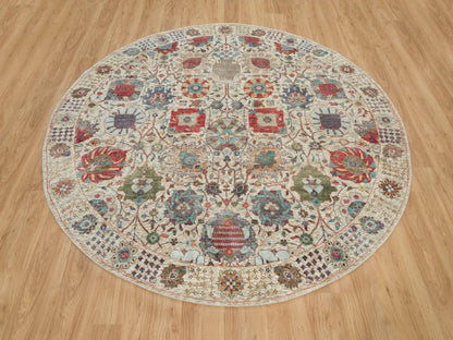 Tabriz Transitional hand-knotted wool/silk rug in Ivory, 8' x 8' — SKU O090261 (view 2)