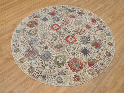 Tabriz Transitional hand-knotted wool/silk rug in Ivory, 8' x 8' — SKU O090261 (view 3)