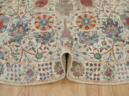 Tabriz Transitional hand-knotted wool/silk rug in Ivory, 8' x 8' — SKU O090261 (view 5)