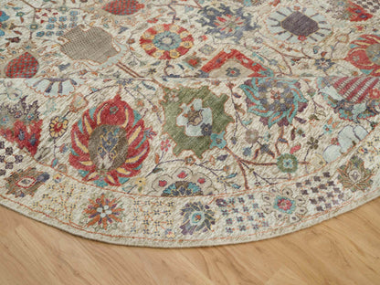 Tabriz Transitional hand-knotted wool/silk rug in Ivory, 8' x 8' — SKU O090261 (view 6)