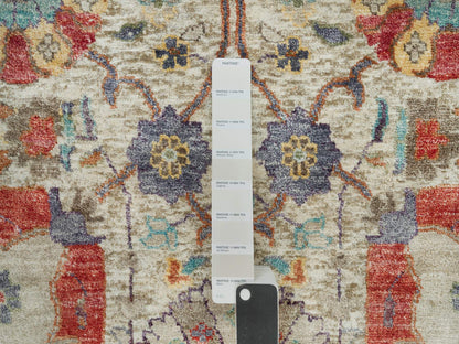 Tabriz Transitional hand-knotted wool/silk rug in Ivory, 8' x 8' — SKU O090261 (view 7)