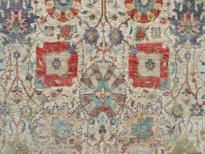 Tabriz Transitional hand-knotted wool/silk rug in Ivory, 8' x 8' — SKU O090261 (view 8)