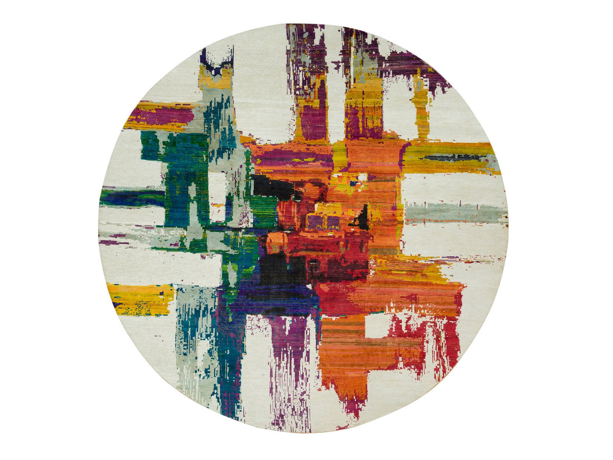 Modern / Contemporary hand-knotted wool/silk rug in Multicolored, 13'8" x 13'8" — SKU O090265