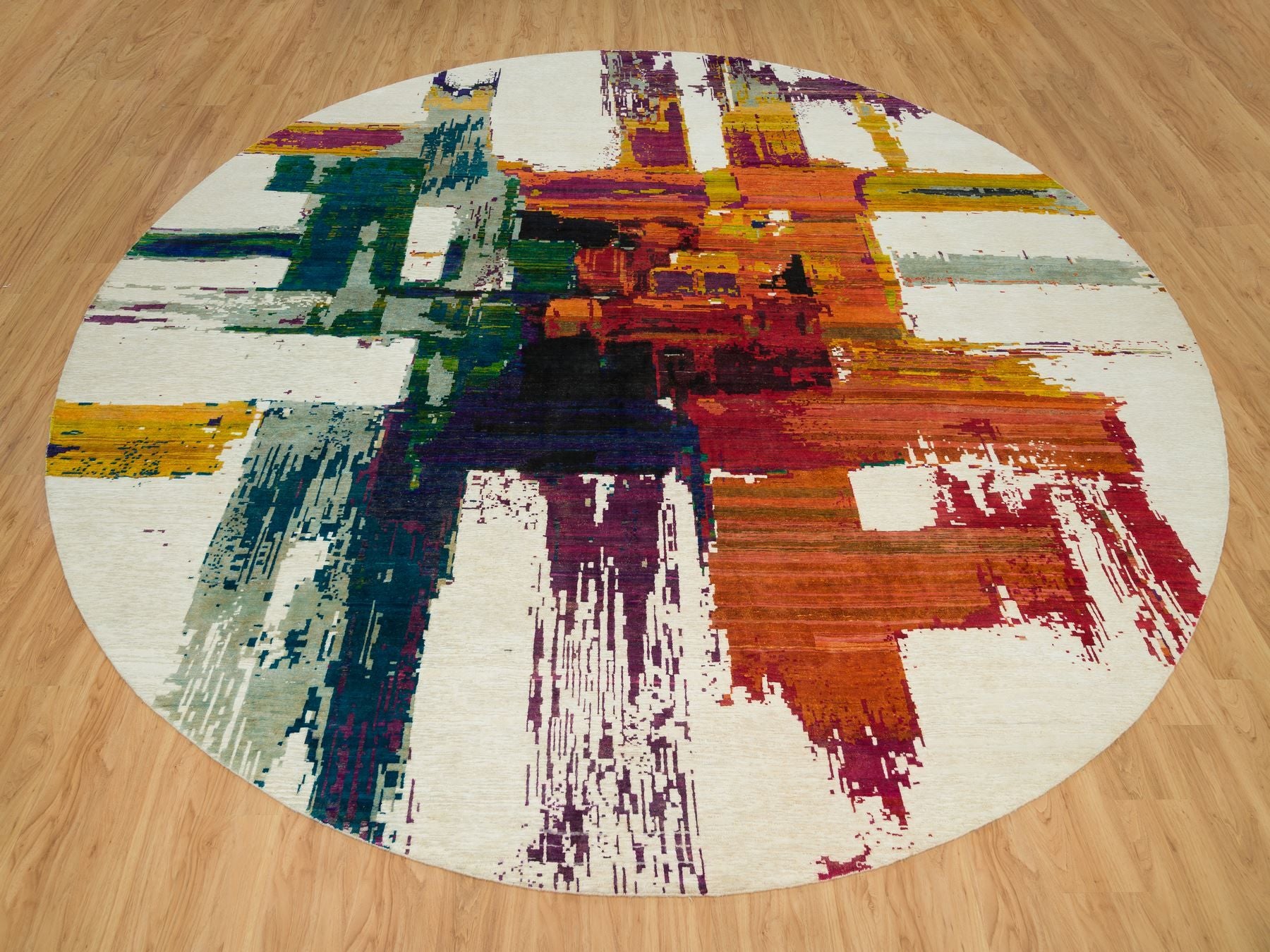 Modern / Contemporary hand-knotted wool/silk rug in Multicolored, 13'8" x 13'8" — SKU O090265 (view 2)